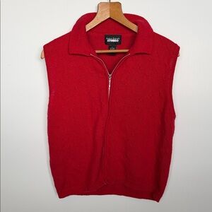 Designer Originals Studio Red Zip Front Sweater Vest L Ramie Cotton Knit